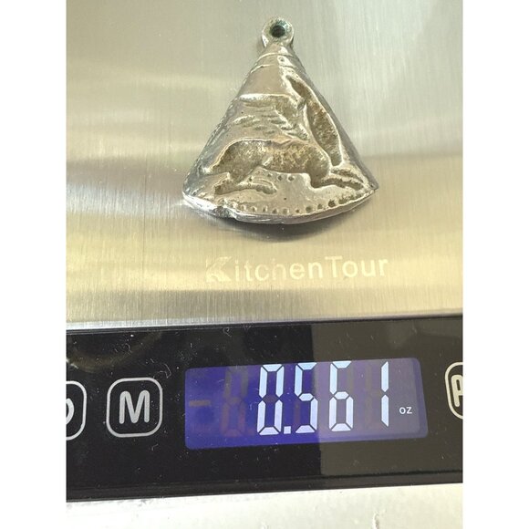 Vintage Triangular Silver-Tone Pendant With Engraved Winged Creature Design - Picture 4 of 4